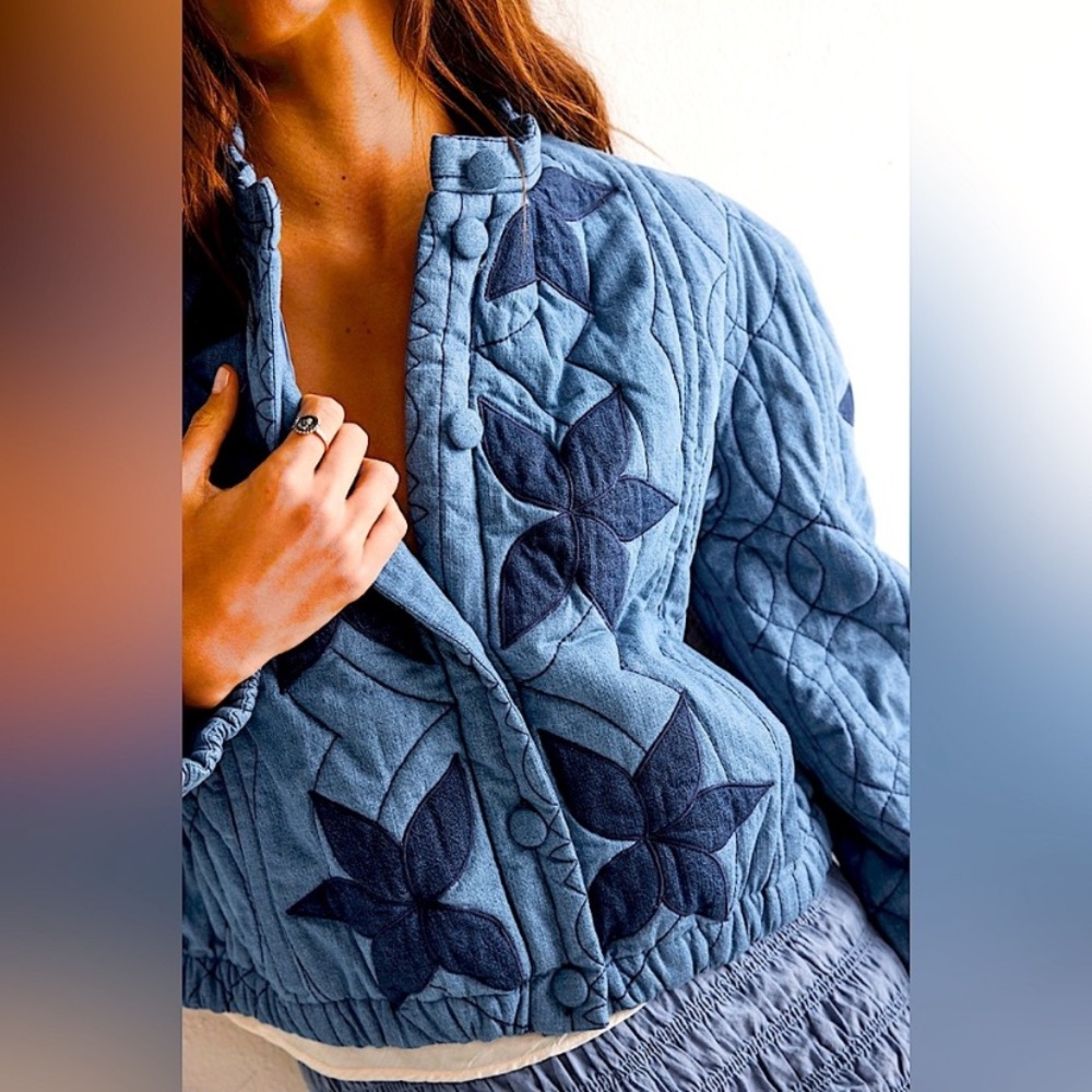 We The Free Quilted Blue Floral Jacket